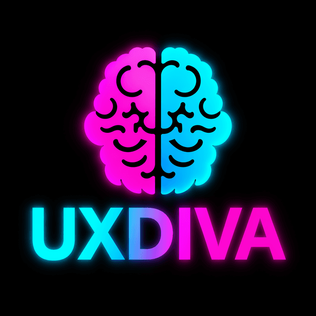 The uxdiva.club logo — a split brain icon with the left hemisphere in magenta and the right in cyan, representing the intersection of human experience and technical systems. Below it, the wordmark UXDIVA.CLUB in bold gradient lettering transitioning from cyan to magenta. The logo represents the UXAF methodology: where accessibility and intelligence meet. Available for press and media use.
