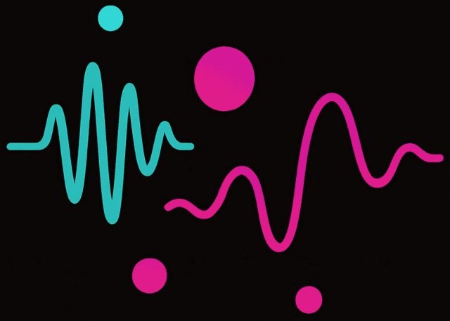 Two intersecting waveforms on a black background — a cyan waveform with sharp complex peaks on the left, and a magenta waveform with wide smooth curves on the right, with three magenta dots floating around them. The graphic represents the idea that human variance produces distinct, readable signals — and that designing for that variance is where the strongest design intelligence lives. Available for press and media use.
